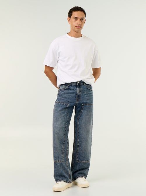 Effen baggy jeans met fantasie-inzetten - Kiabi