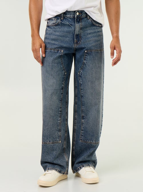 Effen baggy jeans met fantasie-inzetten - Kiabi