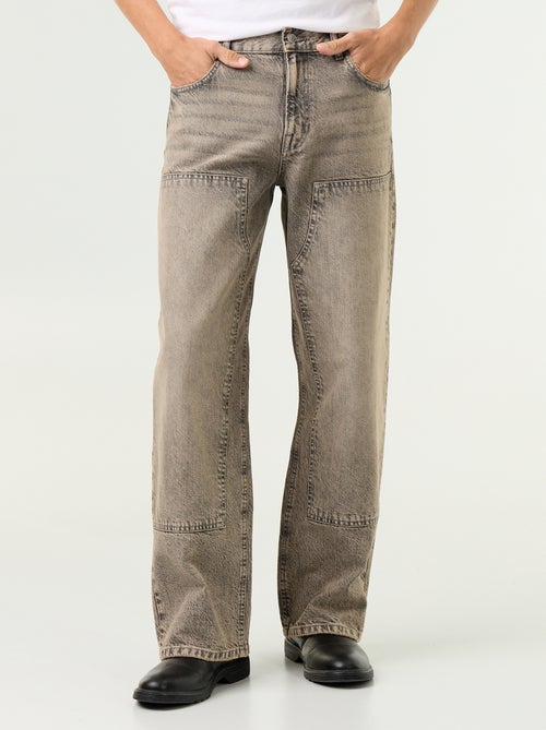 Effen baggy jeans met fantasie-inzetten - Kiabi