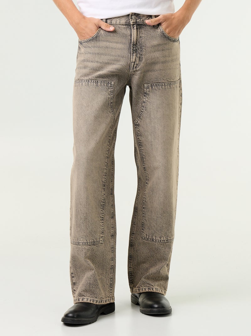 Effen baggy jeans met fantasie-inzetten Grijs - Kiabi