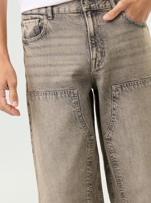 Effen baggy jeans met fantasie-inzetten - Kiabi