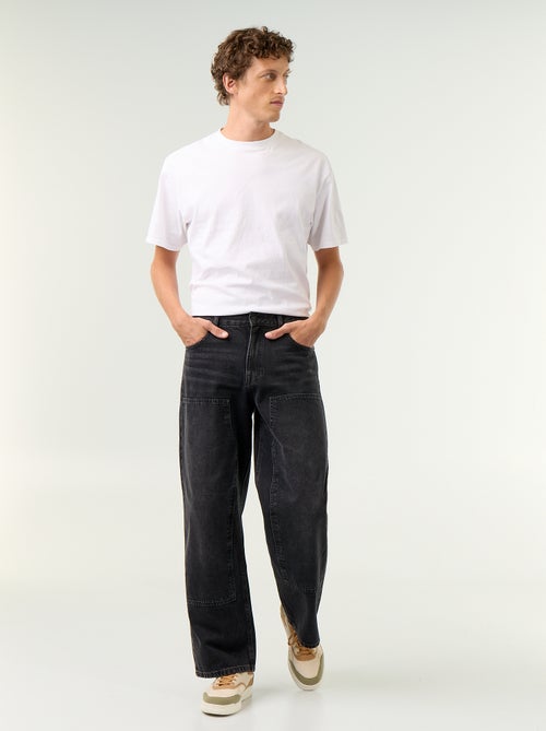 Effen baggy jeans met fantasie-inzetten - Kiabi