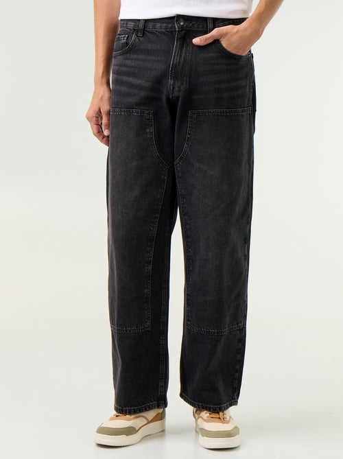 Effen baggy jeans met fantasie-inzetten - Kiabi