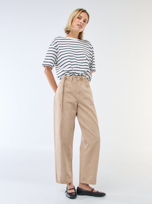 Effen, barrel-fit spijkerbroek met strikdetail - Kiabi