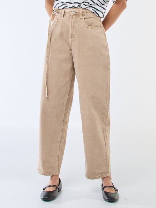 Effen, barrel-fit spijkerbroek met strikdetail - Kiabi