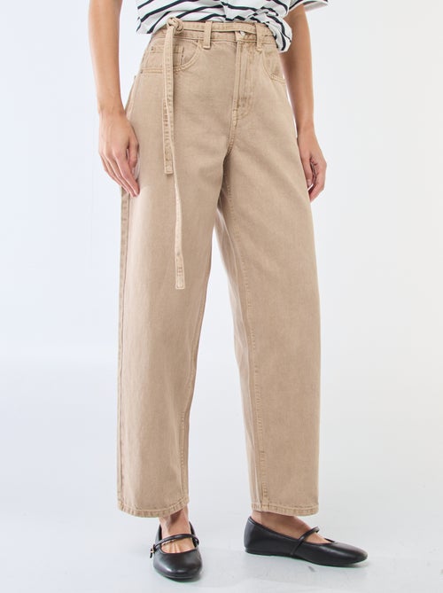 Effen, barrel-fit spijkerbroek met strikdetail - Kiabi