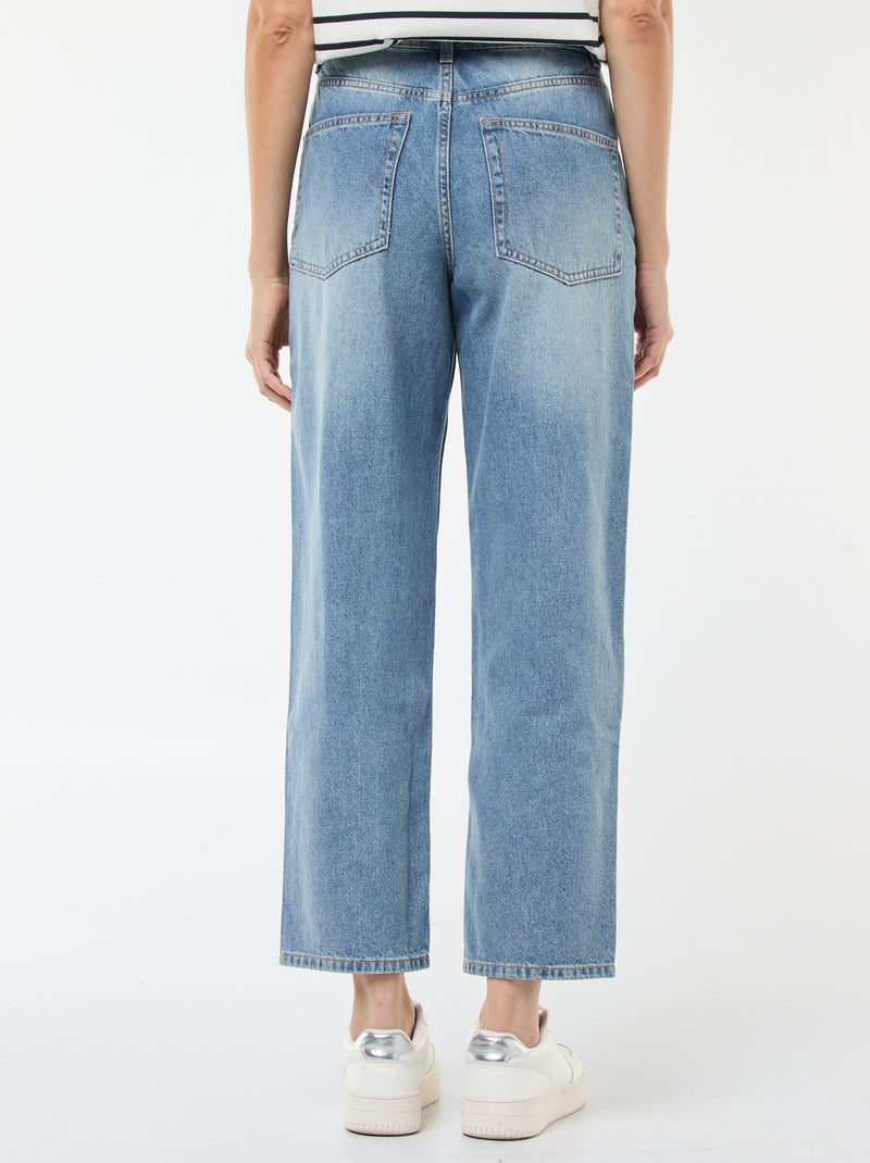 Effen, barrel-fit spijkerbroek met strikdetail Blauw - Kiabi