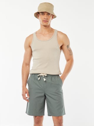 Effen bermuda met elastische tailleband + koordjes