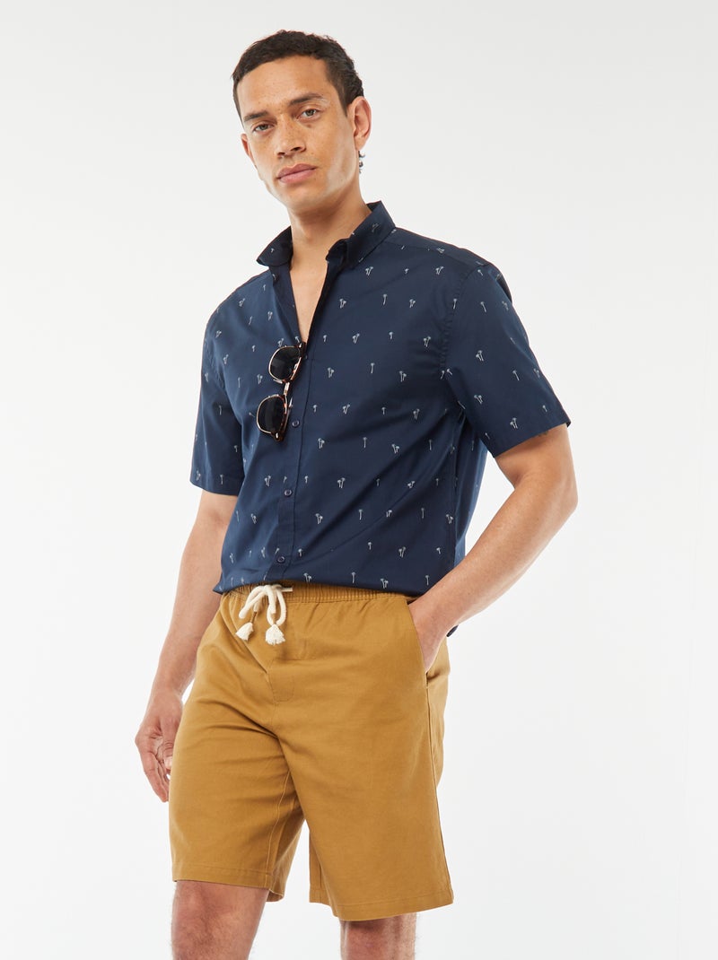 Effen bermuda met elastische tailleband + koordjes GROEN - Kiabi