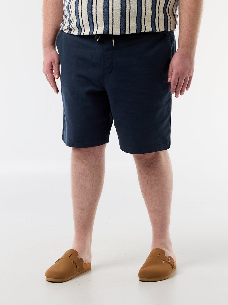 Effen bermuda van dobby stof Blauw - Kiabi