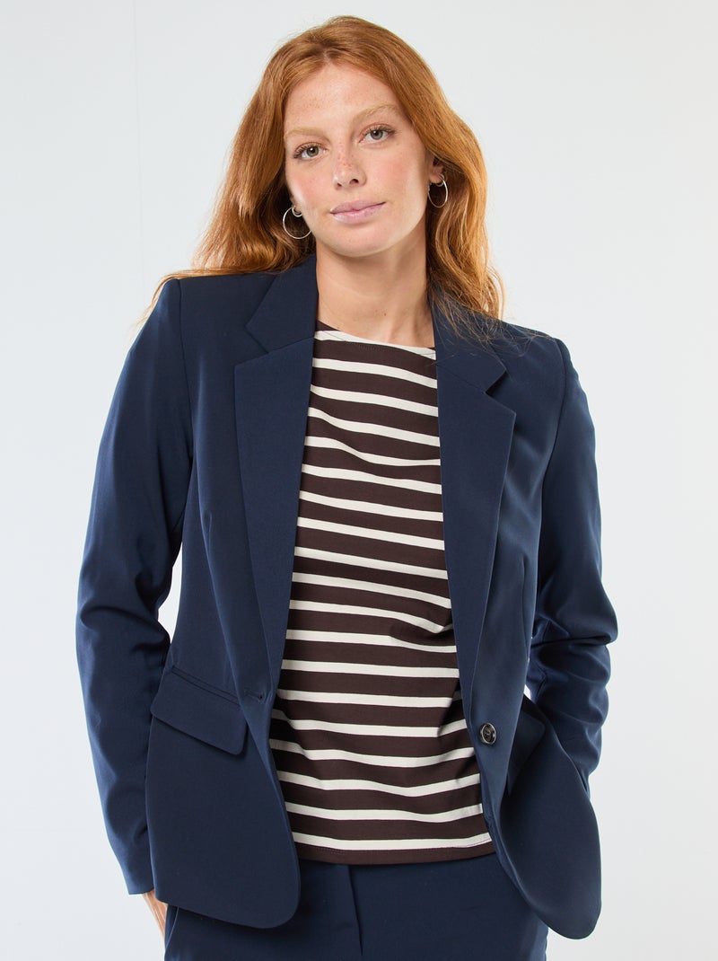 Effen blazer met ingekeepte kraag Blauw - Kiabi