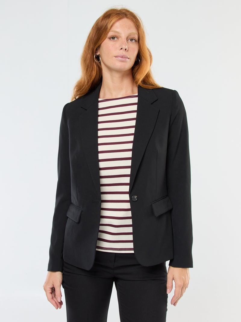 Effen blazer met ingekeepte kraag zwart - Kiabi