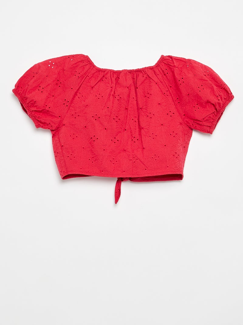 Effen blouse met broderie anglaise Rood - Kiabi