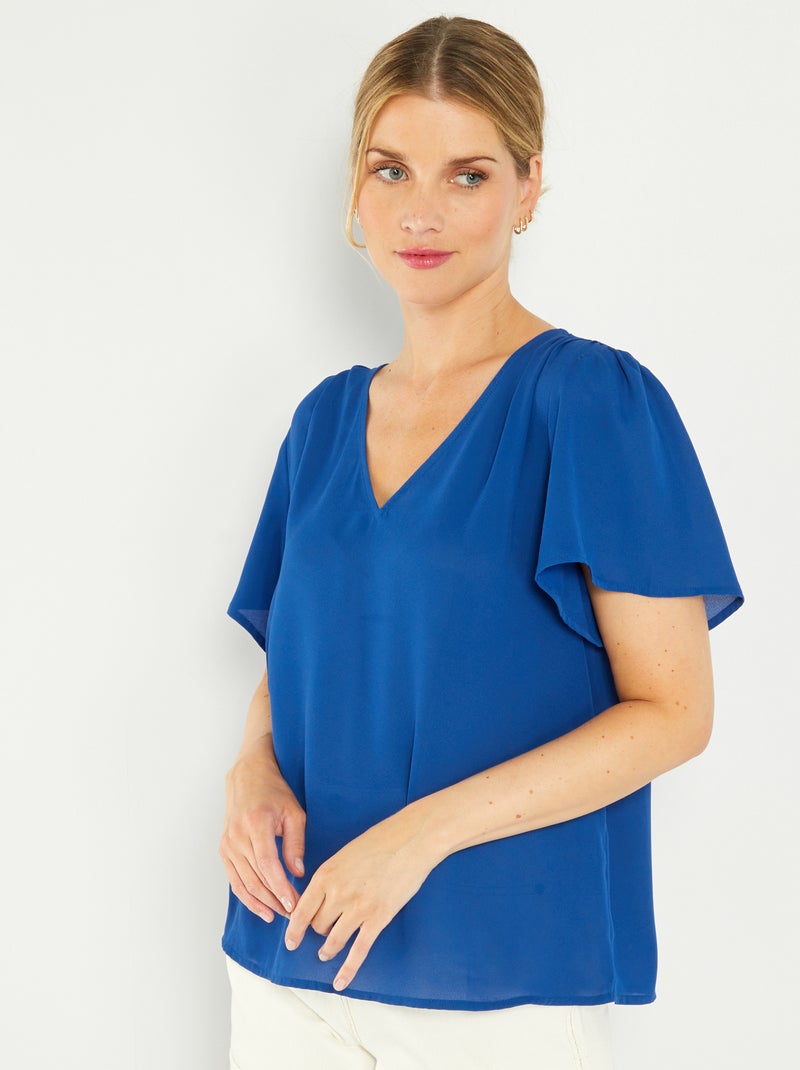 Effen blouse met korte mouw BLAUW - Kiabi