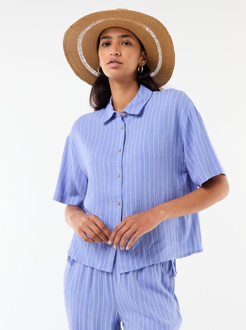 Effen blouse met korte mouwen Blauw - Kiabi