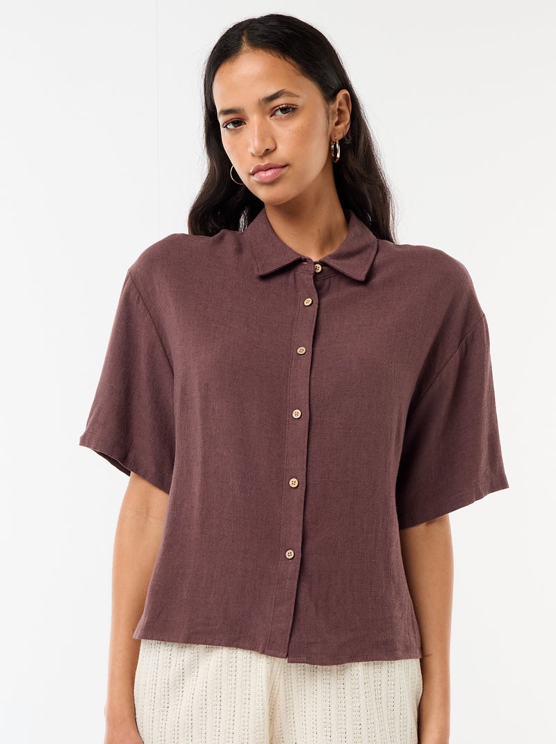 Effen blouse met korte mouwen Bruin - Kiabi