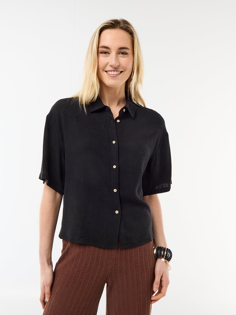 Effen blouse met korte mouwen Zwart - Kiabi