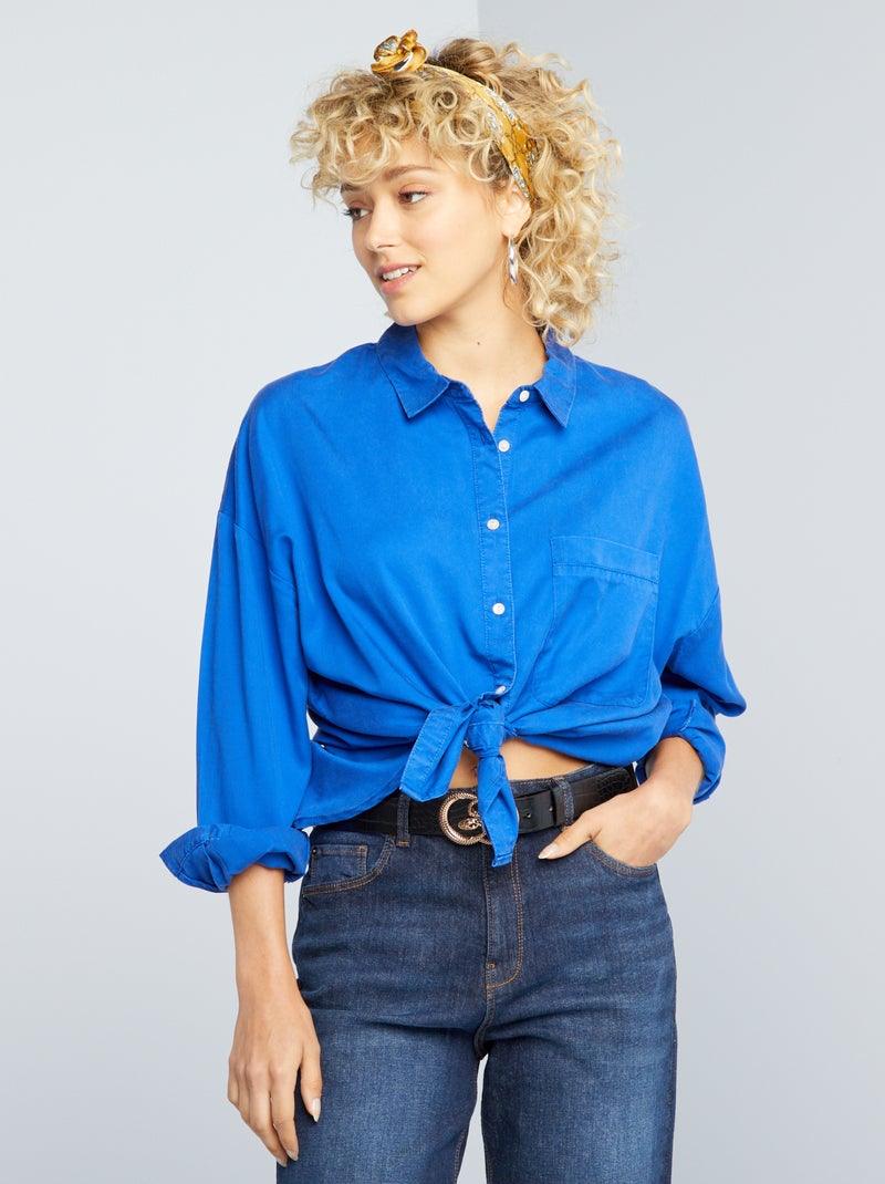 Effen blouse met lange mouw Blauw - Kiabi