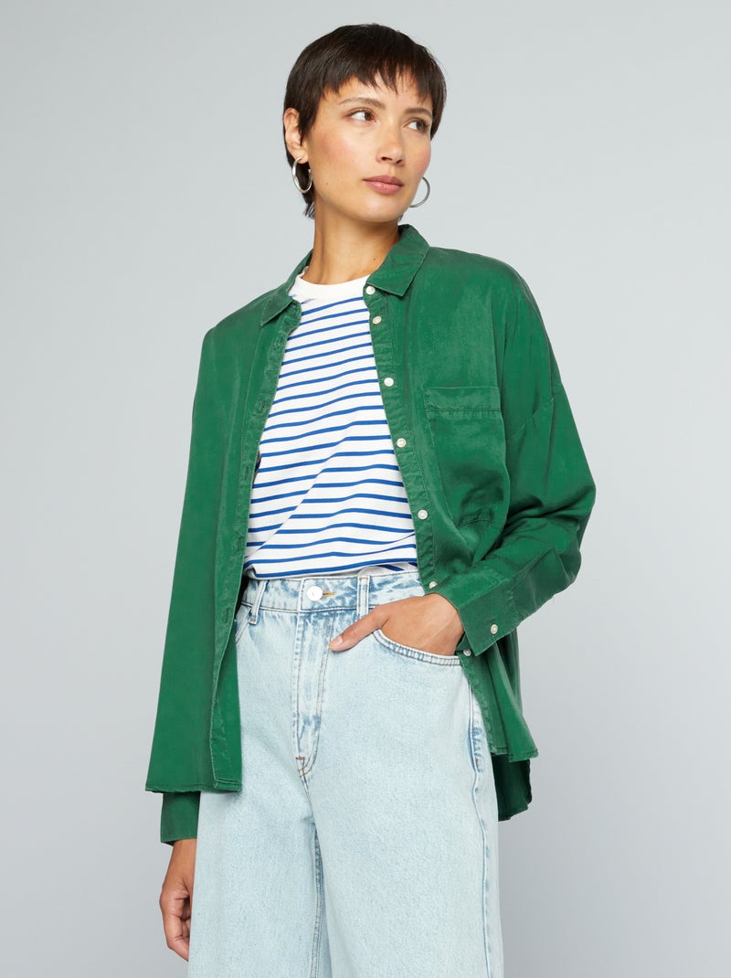 Effen blouse met lange mouw Groen - Kiabi