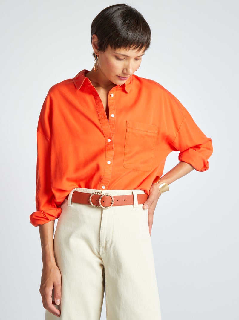 Effen blouse met lange mouw Oranje - Kiabi