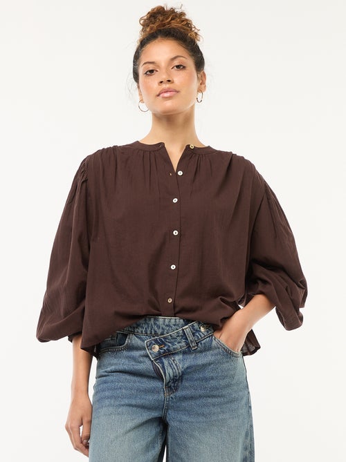 Effen blouse met lange pofmouwen - Kiabi