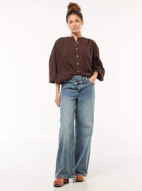 Effen blouse met lange pofmouwen - Kiabi