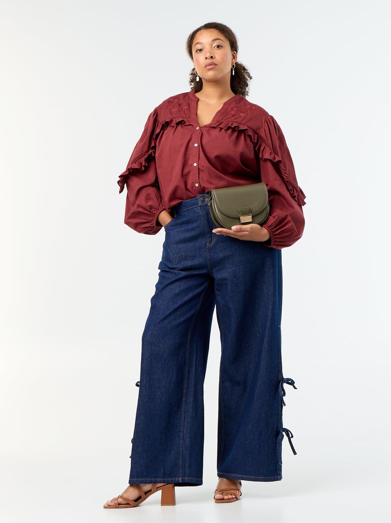 Effen blouse met ruches Rood - Kiabi