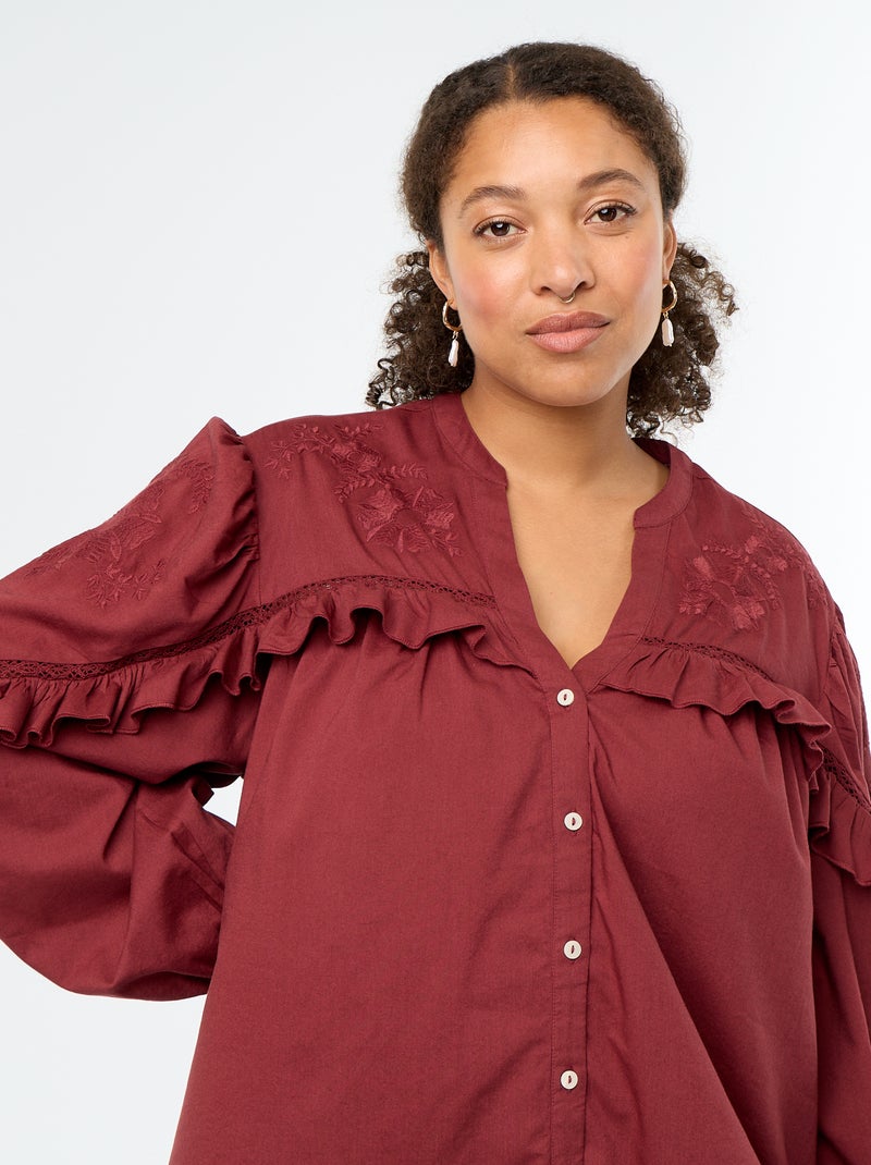 Effen blouse met ruches Rood - Kiabi