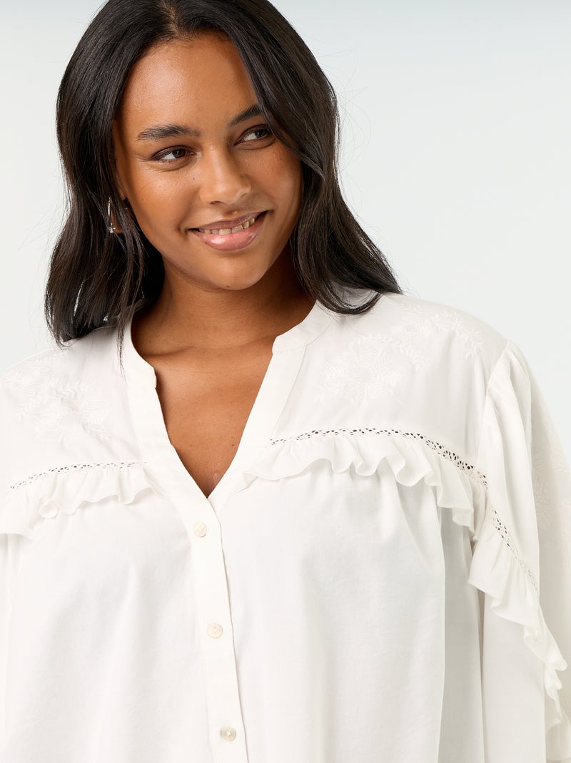 Effen blouse met ruches Wit - Kiabi