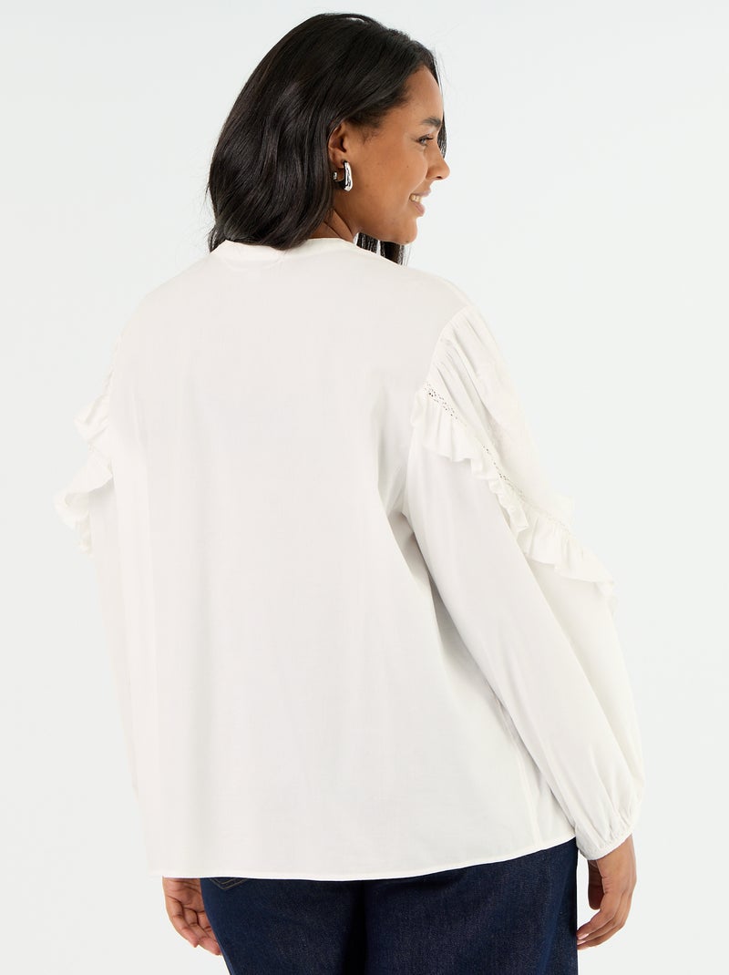 Effen blouse met ruches Wit - Kiabi