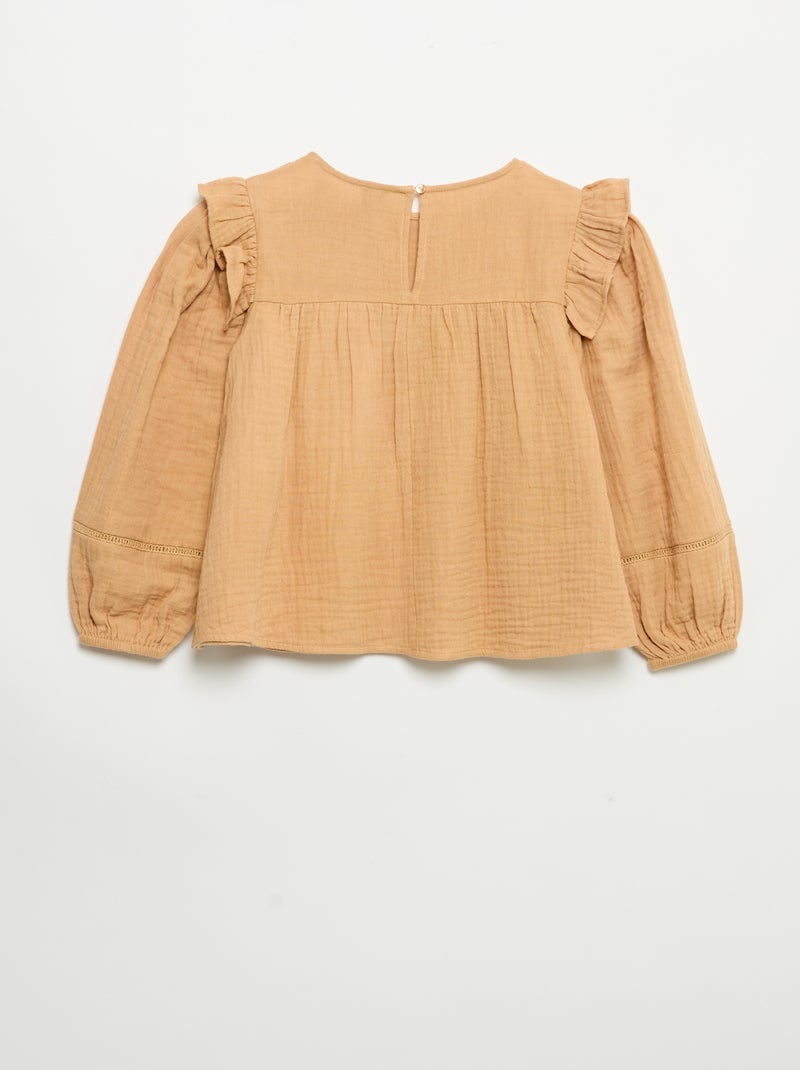 Effen blouse van katoenen gaas Bruin - Kiabi