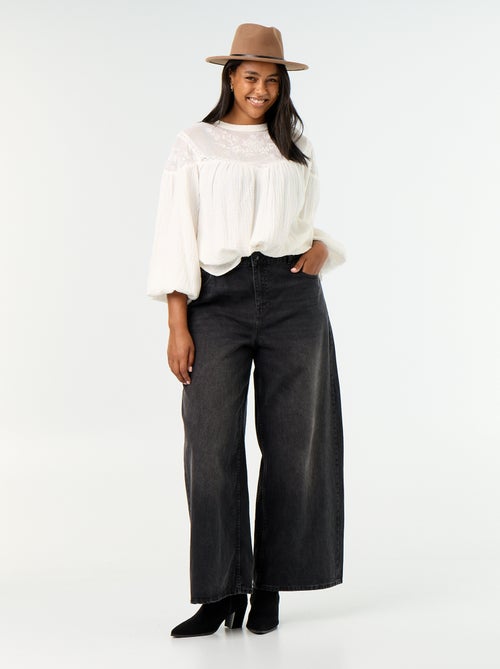 Effen blouse van katoenen gaas en kant - Kiabi