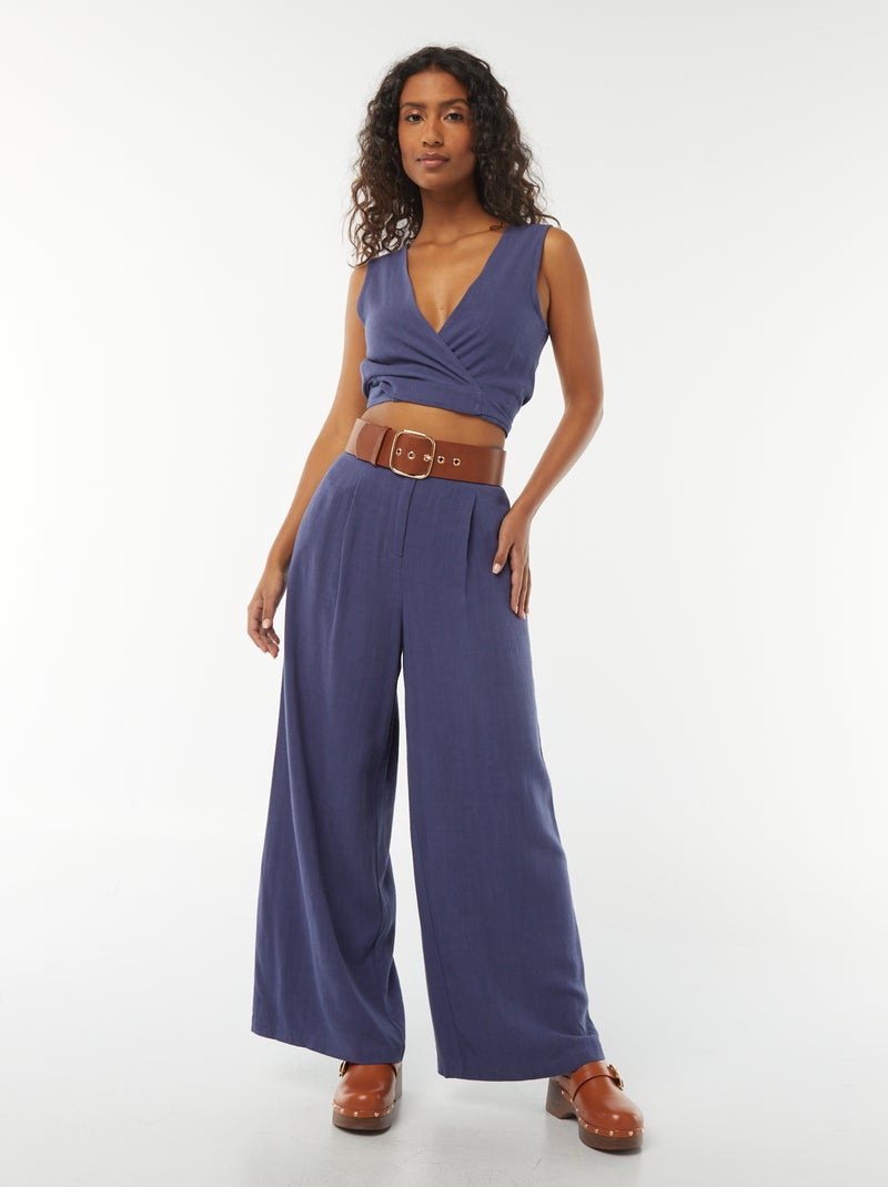 Effen broek met wijde pijpen Blauw - Kiabi