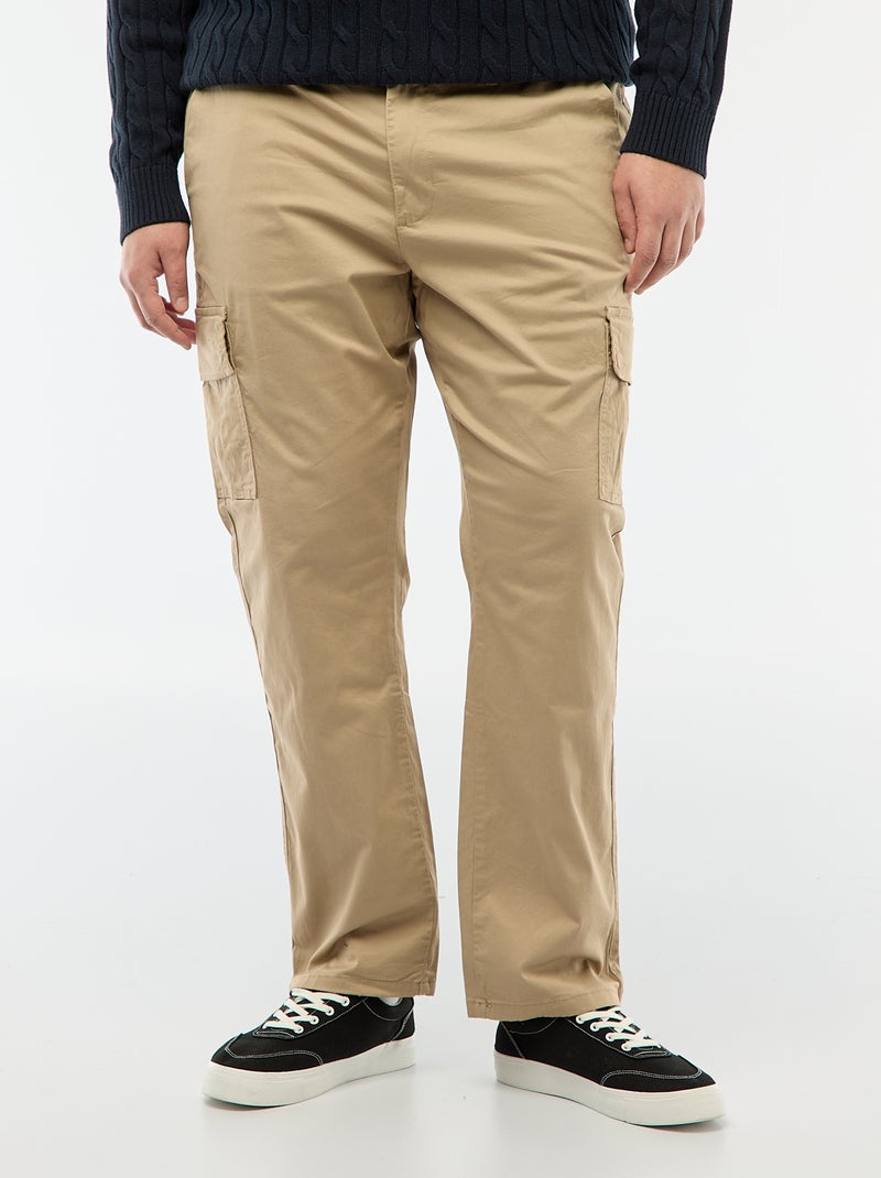 Effen broek met zakken en riemlussen Biege - Kiabi