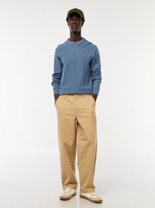 Effen broek van keperstof met wijde pijpen - Kiabi