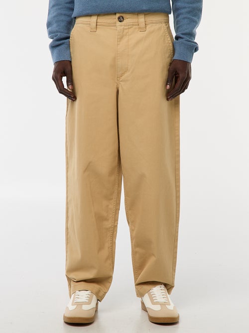 Effen broek van keperstof met wijde pijpen - Kiabi