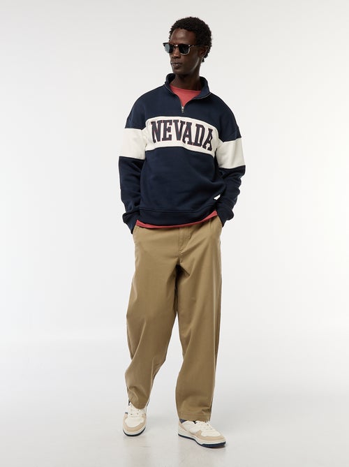 Effen broek van keperstof met wijde pijpen - Kiabi