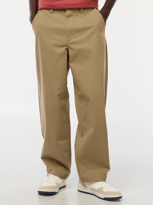 Effen broek van keperstof met wijde pijpen - Kiabi