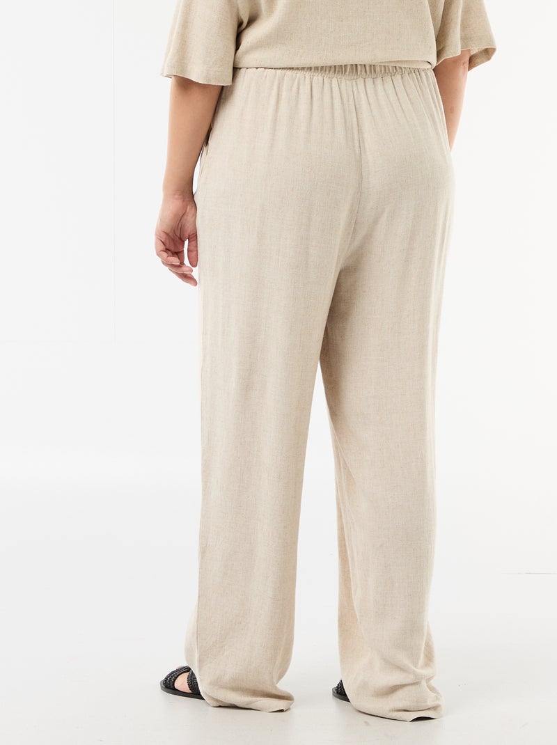 Effen broek van linnenmix Biege - Kiabi