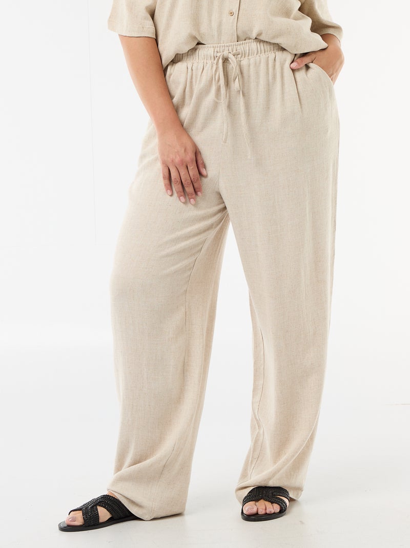 Effen broek van linnenmix Biege - Kiabi