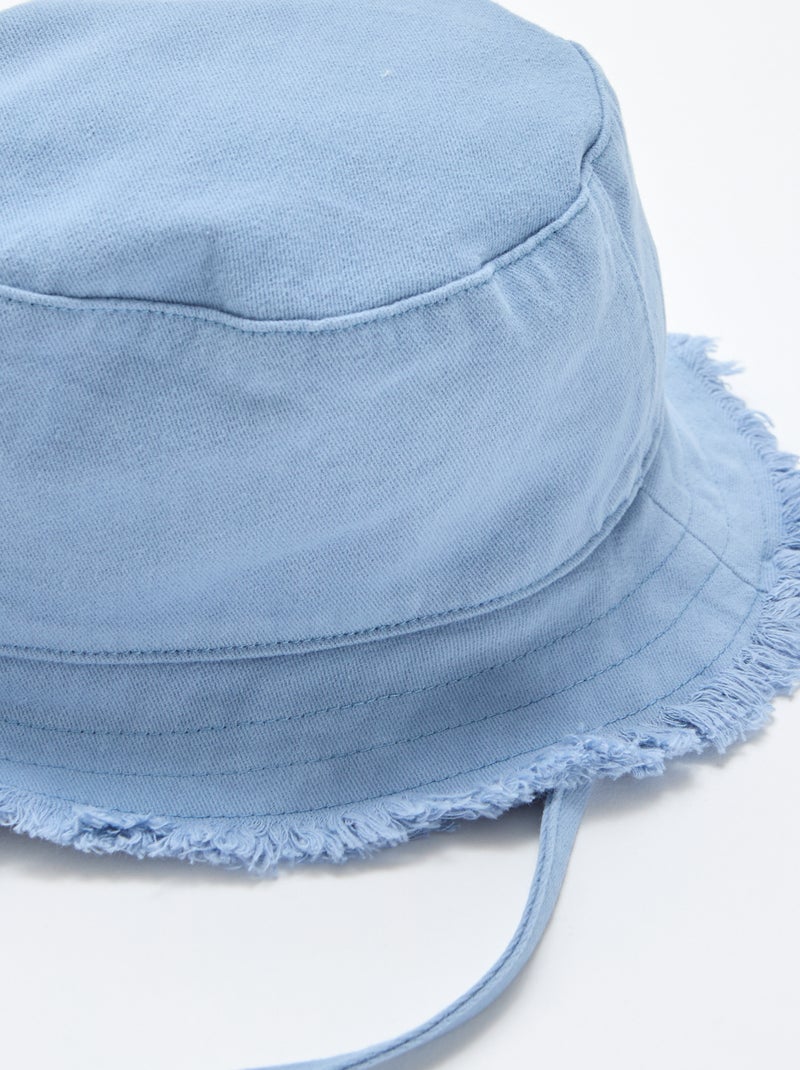 Effen bucket hat van katoen met franjes en trekkoordjes Blauw - Kiabi