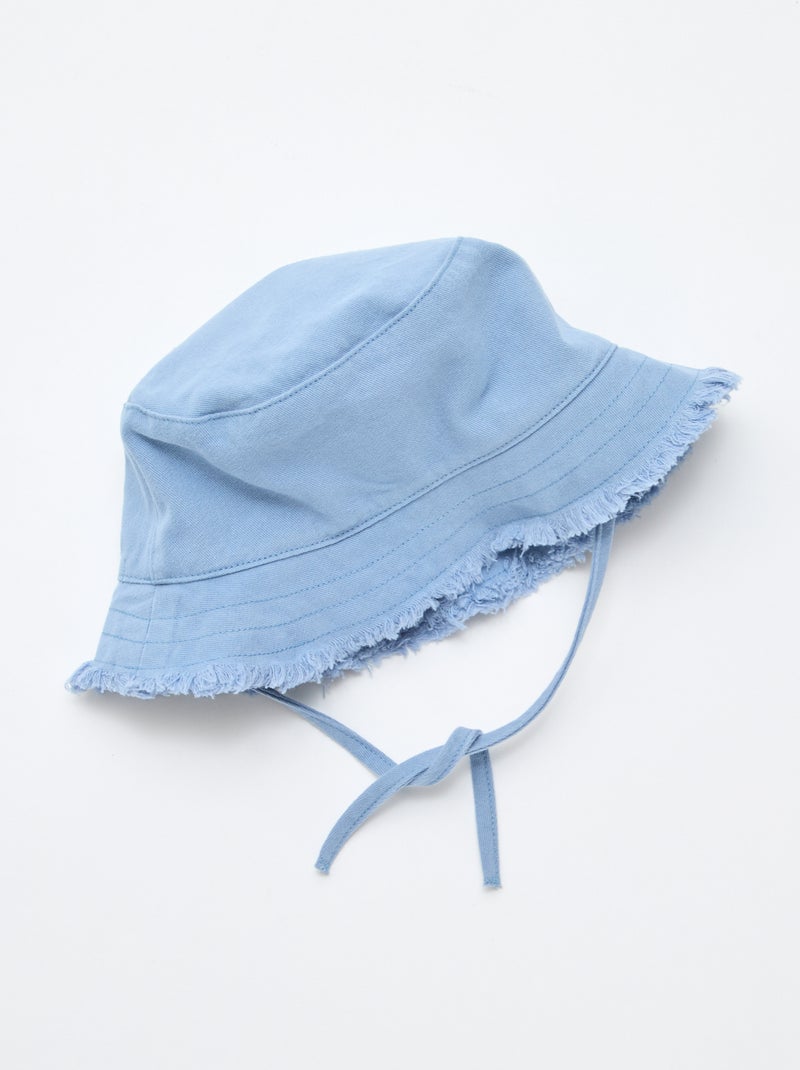 Effen bucket hat van katoen met franjes en trekkoordjes Blauw - Kiabi