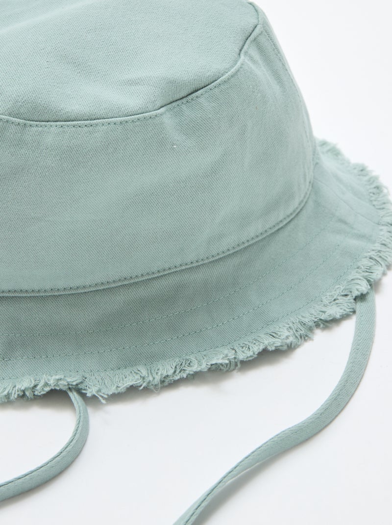 Effen bucket hat van katoen met franjes en trekkoordjes Groen - Kiabi