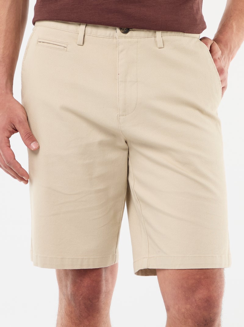 Effen chino bermuda van dobby Biege - Kiabi