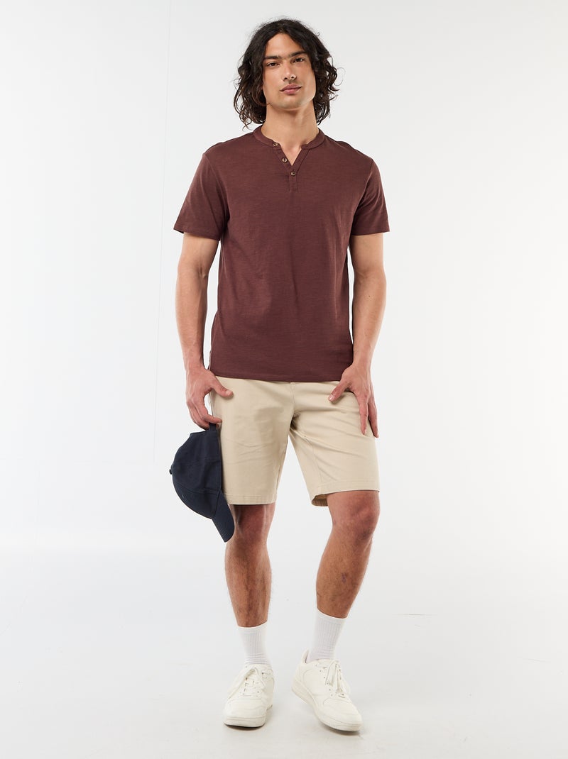 Effen chino bermuda van dobby Biege - Kiabi