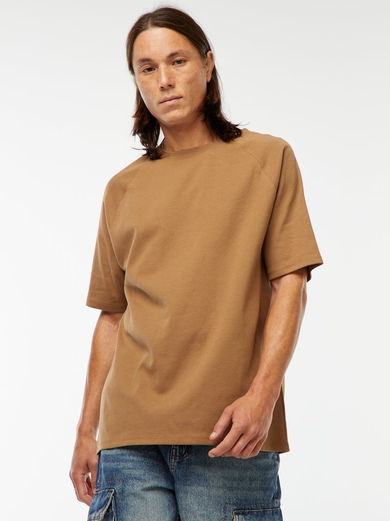 Effen, comfort-fit T-shirt met korte mouwen bruin - Kiabi