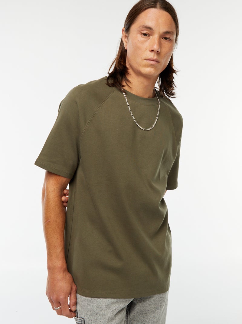 Effen, comfort-fit T-shirt met korte mouwen Kaki - Kiabi