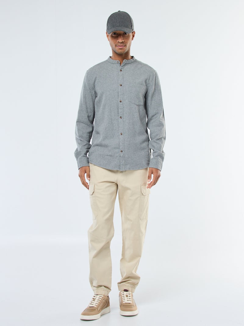 Effen, flanellen overhemd met Maokraag Grijs - Kiabi