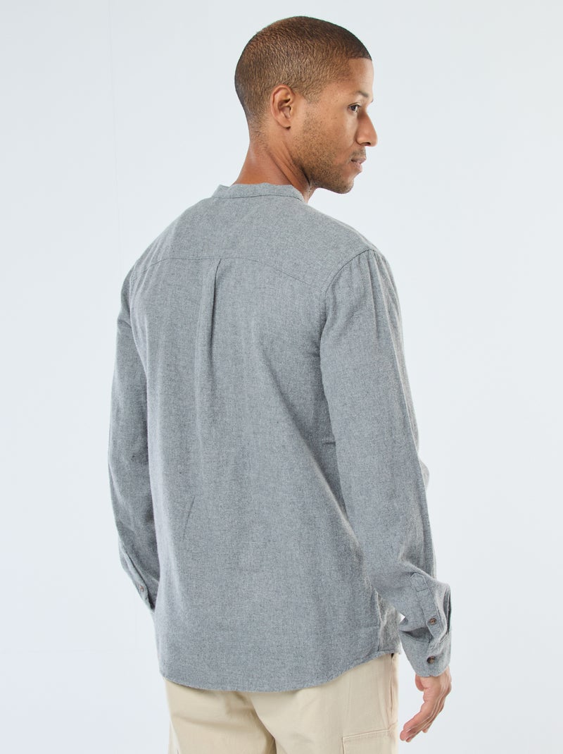 Effen, flanellen overhemd met Maokraag Grijs - Kiabi