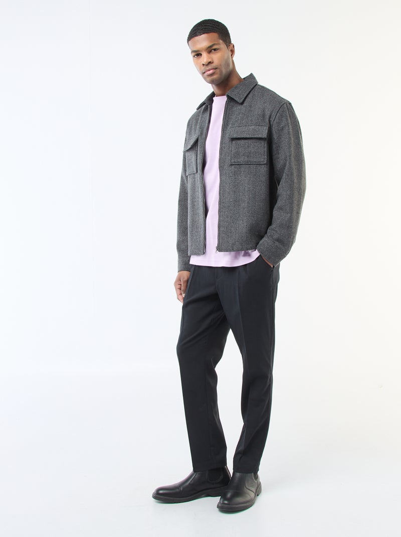 Effen, flanellen overshirt Grijs - Kiabi